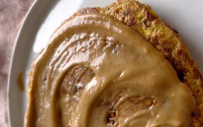 Huge single serving pancake made with banana, oats and egg